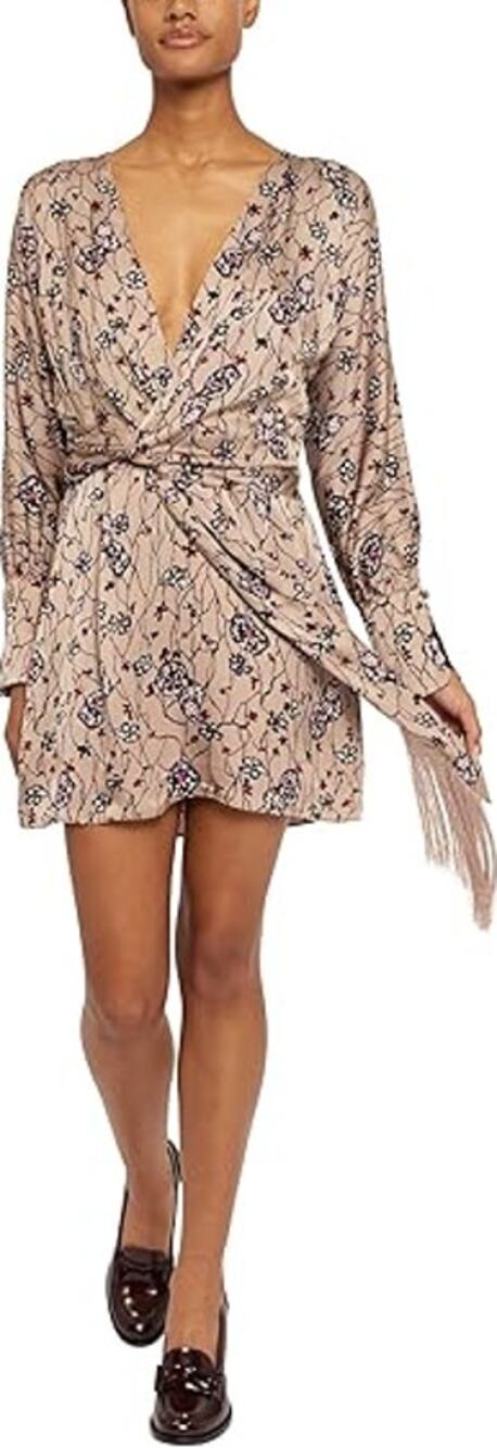 Joie Ronnie Mini Dress Natural Rose Floral Wrap Long Sleeve Size 4 MSRP $448